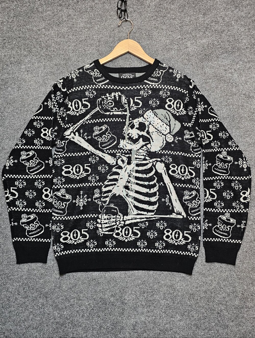 RARE 805 Beer "Can Skeleton" Ugly Christmas Sweater - Black Knit